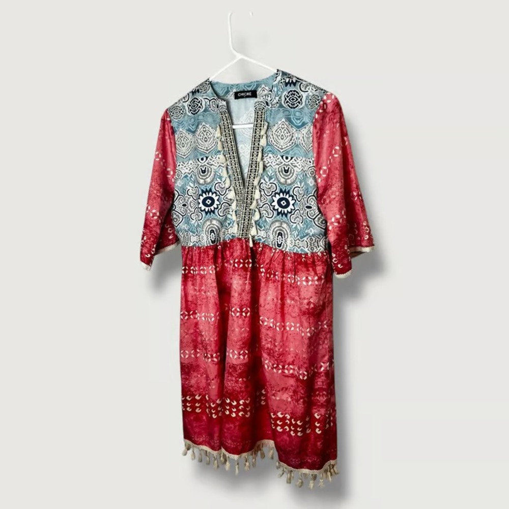 Chicme Colorful Fringe Boho Knee Length Dress Size Small